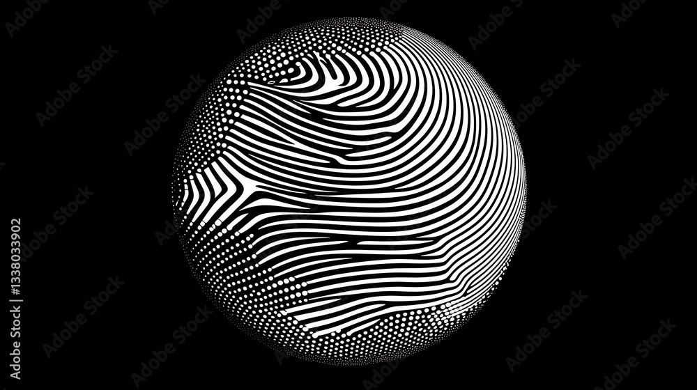 Aufkleber abstract spherical design with black and white zebra stripes and halftone dots