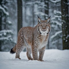 cat on ice in forest