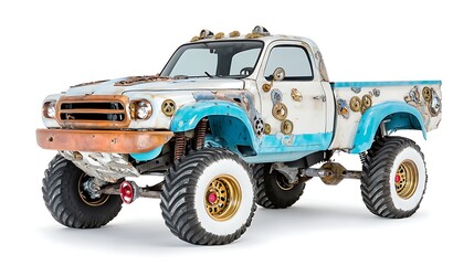 Fototapeta premium Custom Vintage Truck Rust Gears Monster Truck Off Road Vehicle Steampunk Design Unique Pickup