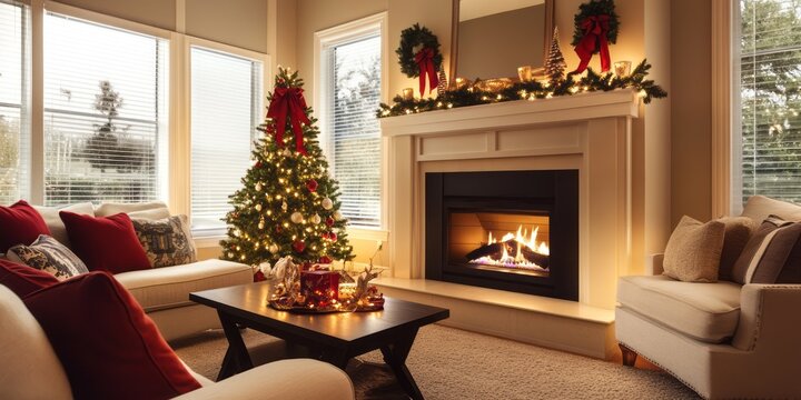 A beautifully decorated living room ready for the winter holidays season