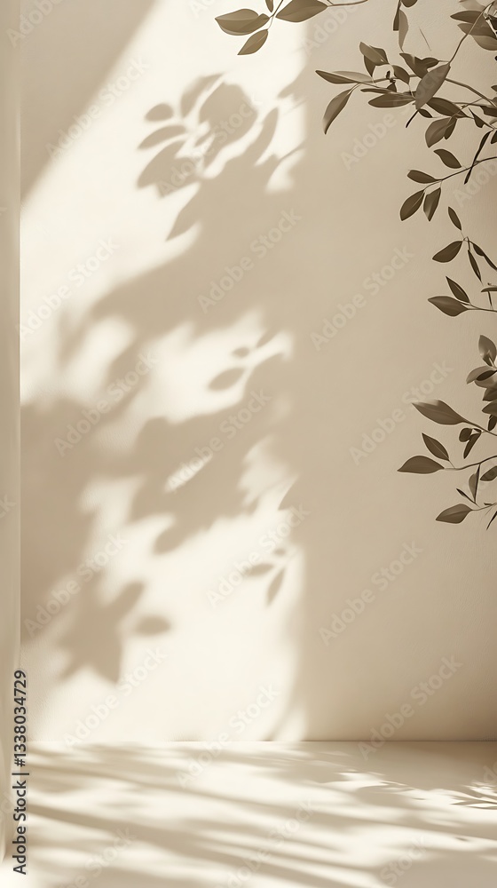 Aufkleber Serene Minimalist Background with Botanical Shadow Play and Neutral Tones
