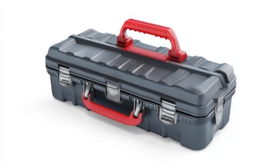 Gray toolbox with red handle isolated on white for tool storage