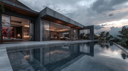 Obraz premium Luxury Villa Infinity Pool Modern Architecture Tropical Retreat