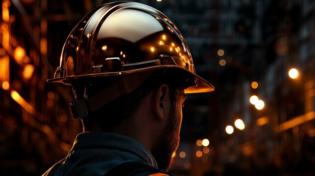 Construction Worker Hard Hat  Night Site  Industrial  Safety  Solitude