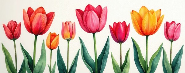 Obraz premium Hand-painted tulip batik tile Watercolor floral seamless print , garden, decorative, wallpaper
