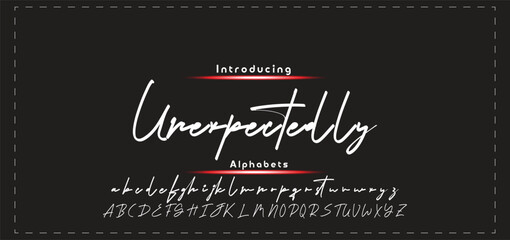 Lettering signature font isolated on black background. brush style alphabet. Vector logo letters.