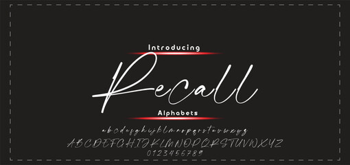 Lettering signature font isolated on black background. brush style alphabet. Vector logo letters.