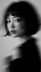 Naklejka premium ファンタジーストーリー（モノクロームに刻まれた、一瞬のモノローグ—静寂の中で紡がれる女性の想い）