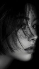 Obraz premium ファンタジーストーリー（モノクロームに刻まれた、一瞬のモノローグ—静寂の中で紡がれる女性の想い）