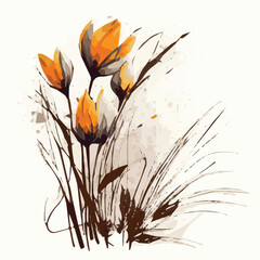 Abstract watercolor floral arrangement with yellow snowdrops. Vector