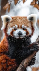 Fototapeta premium Cute Red Panda Resting on a Branch in a Serene Forest Setting During the Day Generative AI