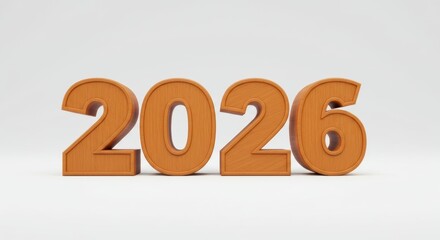 Wooden 2026 New Year Numbers on White Background Happy New Year Festive Design