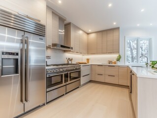 Fototapeta premium An interior view of a modern kitchen with various appliances