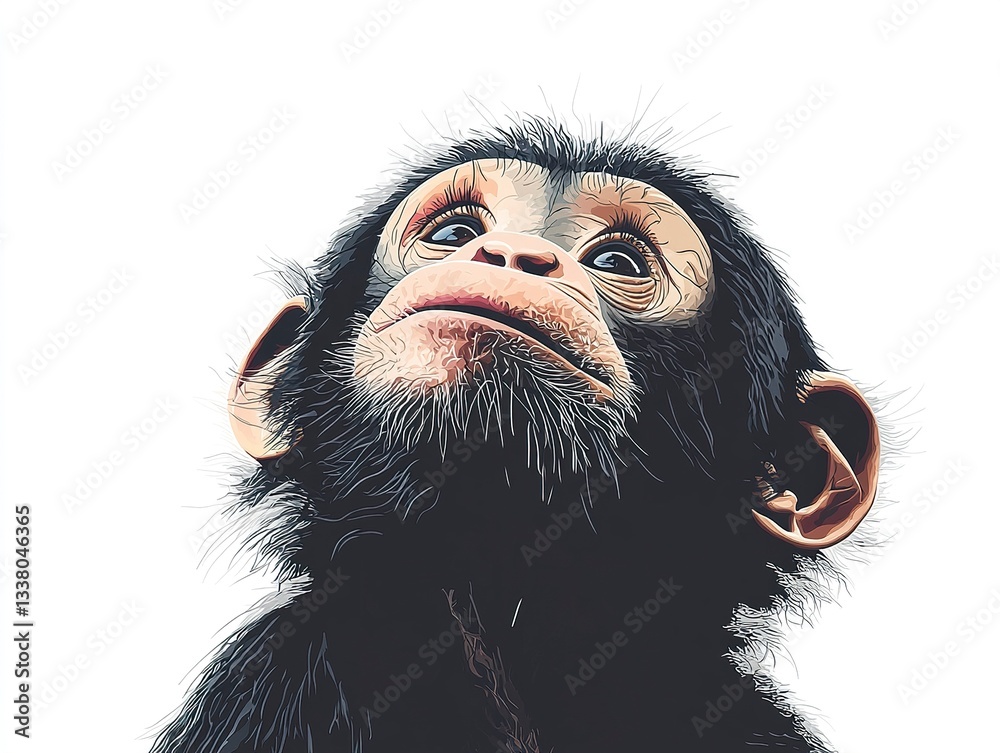 Canvas Prints a playful little monkey in vector style, tilting its head curiously with a tiny pink nose and cheerf