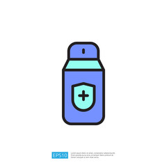 Disinfectant Bottle Icon for Clean and Disinfect Applications with Blue and White Design Elements in a Minimalist Style