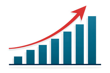 The image depicts a stylized bar graph with an upward arrow, representing growth, progress, and positive trends in business or economics.