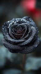 Black Rose with Water Droplets Close Up for Dark Romance