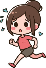 Cartoon woman character action, tired, emotions, running, walking, standing