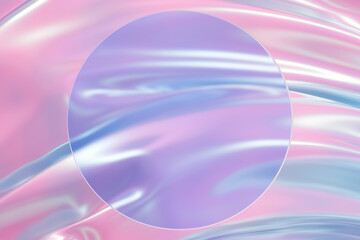 Abstract holographic rainbow background with a circle. The effect of glass morphism. A place for a product or text.