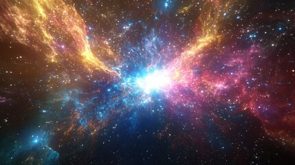 Naklejka premium Cosmic Nebula: A Celestial Dance of Colors and Light in the Vast Expanse of Space