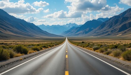 Naklejka premium Scenic mountain road journey remote valley landscape photography natural beauty wide angle adventure exploration