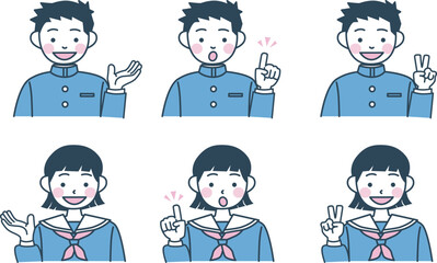 学生の表情イラストセット