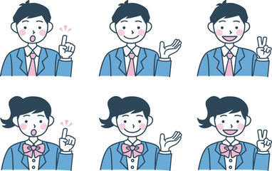 ブレザー制服学生のイラストセット