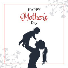 Happy Mother's Day, Loving Mother And Child Silhouette, Vector Illustration for Holiday Celebrations, Mother’s Day Background With Text, Gifts for Mother