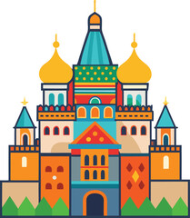 Saint Basil's Cathedral Flat Vector Illustration, A flat vector illustration of Saint Basil's Cathedral, featuring its iconic domes and colorful design, a symbol of Russian architecture.
