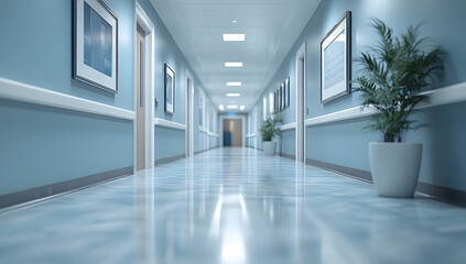 Fototapeta premium Serene Hospital Corridor Modern Healthcare Interior Design