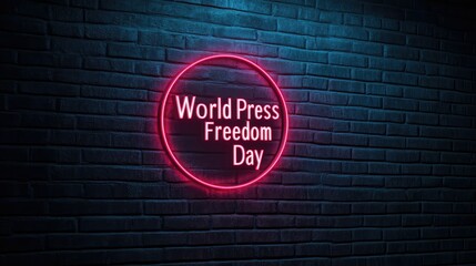 Fototapeta premium World Press Freedom Day Neon Sign on Dark Brick Wall Background, World Press Freedom Day Neon Sign on Brick Wall international day , 