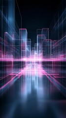 Fototapeta premium Surreal cybernetic dreamscape, glowing digital abstraction, holographic reflections of bold neon hues, electrifying intensity, deep contrast between light and dark, high-resolution, futuristic