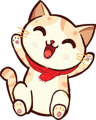 Meow-some Moments. Cute cat white cartoon illustration of a cat smiling. Transparent bg. Eps files ready to use.