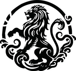 Fototapeta premium Royal heraldic lions. Black silhouette of rampant lion and griffins for logo or coat of arms. Premium wild animal crest symbol. Flat vector illustration collection isolated on white background