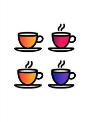 Obraz premium Four simple graphic illustrations of colorful coffee cups