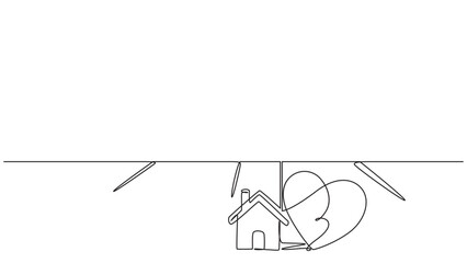 Minimalist single line drawing symbolizing home love and environmental care. eps 10