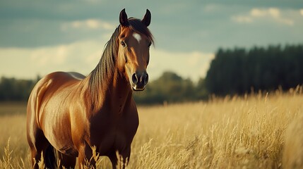 A regal Trakehner horse stands motionless in the warm summer air, its well-defined muscles and proud expression telling the story of a champion 