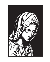Virgin Mary face Illustration catholic religious our lady of sorrow vector
