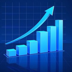 3D Graphic of a Blue Increasing Bar Chart