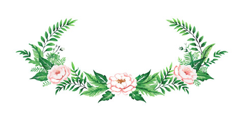 Obraz premium Green leafy floral wreath with roses