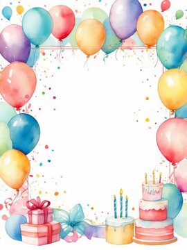 Watercolor Birthday Aniversary Theme Card Boder Frame on White Background