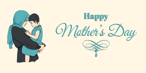 Happy Mother's Day Banner with character illustration in vector.