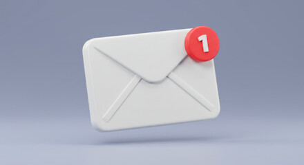 3D icon of a white email envelope with a red notification badge