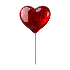 Sweet Red Heart Shaped Lollipop Isolated on Transparent Background.