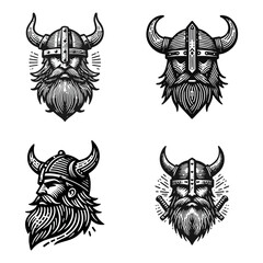 Obraz premium Viking head Engrave vector logo icon design illustration