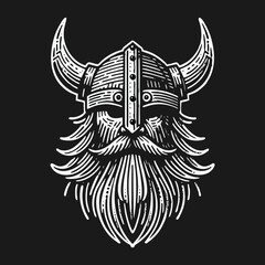 Viking head Engrave vector logo icon design illustration