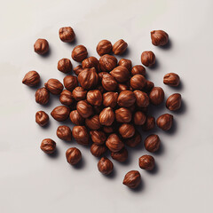 Obraz premium Flat-lay of premium roasted hazelnuts on a clean white marble surface