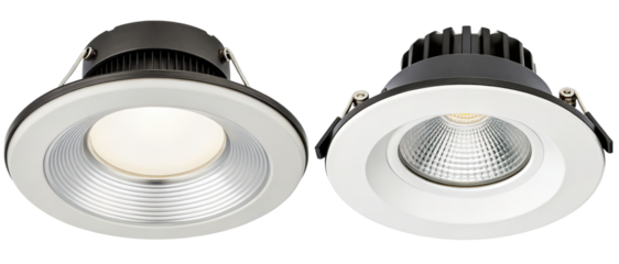 Two round LED ceiling lights on a transparent background
