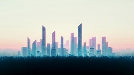 Naklejka premium Futuristic Cityscape Skyline Urban Modern Architecture Glowing Towers