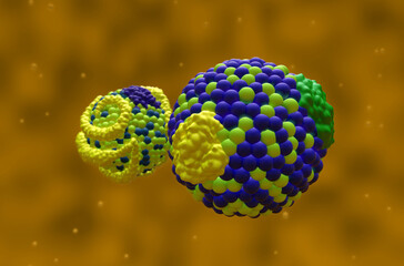 Low-density lipoprotein (LDL) and high-density lipoprotein (HDL) cholesterol - Closeup view 3d illustration